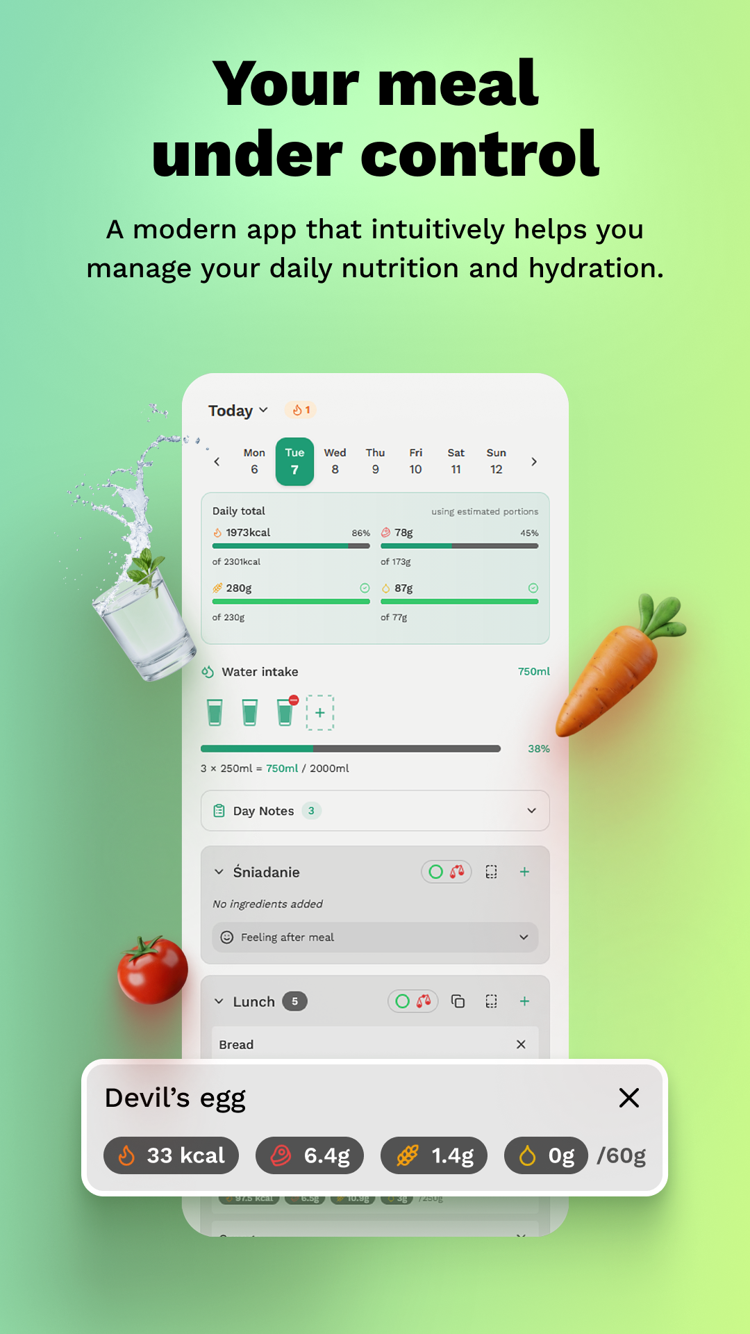 FoodTrace meal log screen