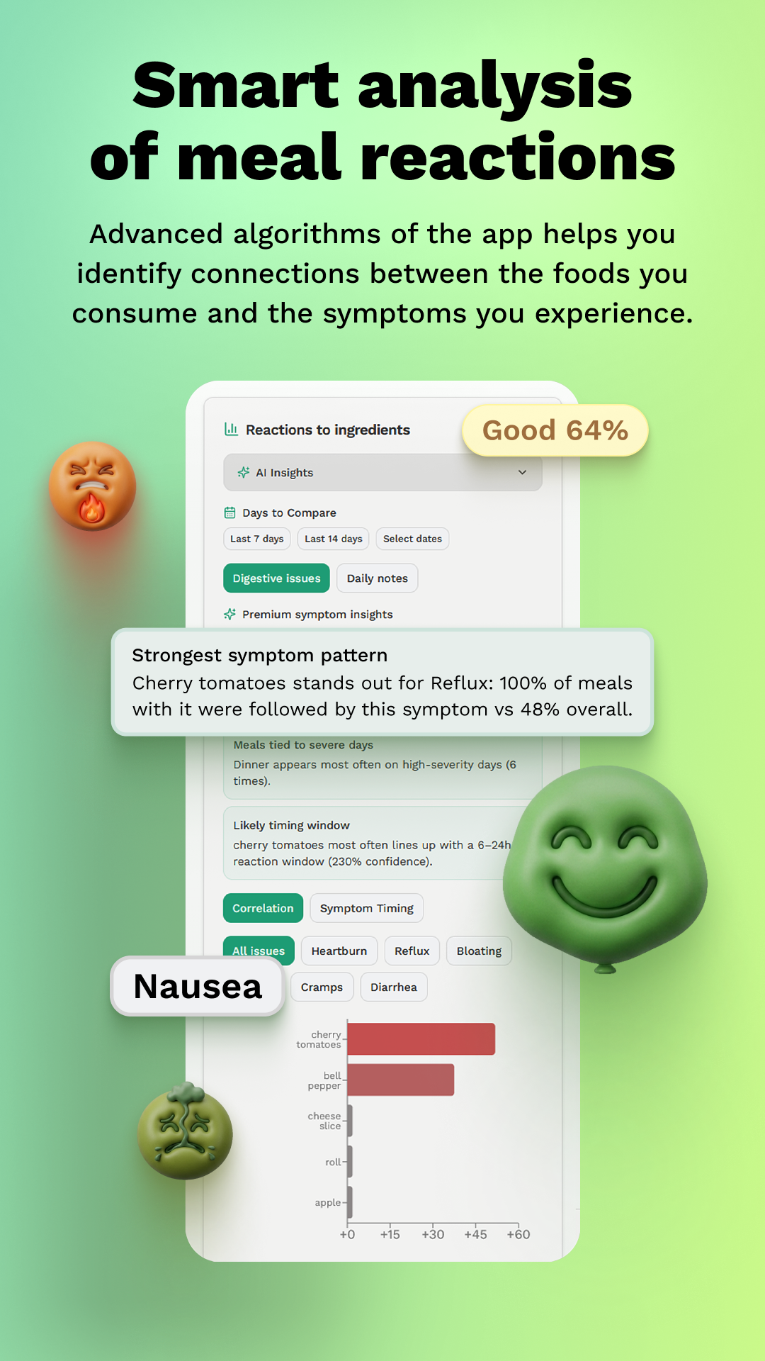FoodTrace symptom tracking screen